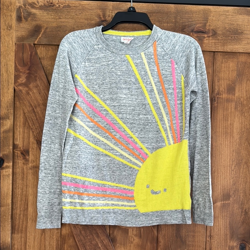 Cat Jack Kids Gray Sunburst Sweatshirt XL 14 16‎ Bright Rays Happy Face